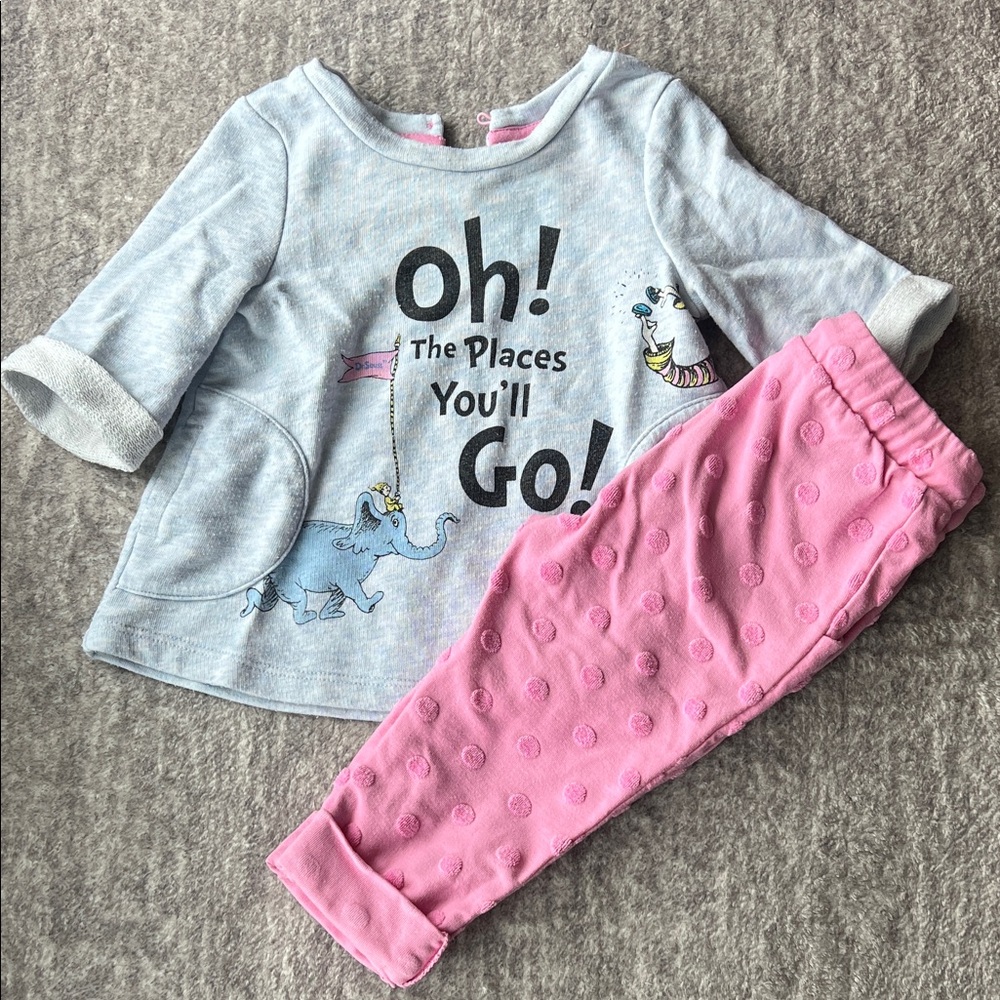Dr. Seuss Kids Pajama Set - Gray and Pink